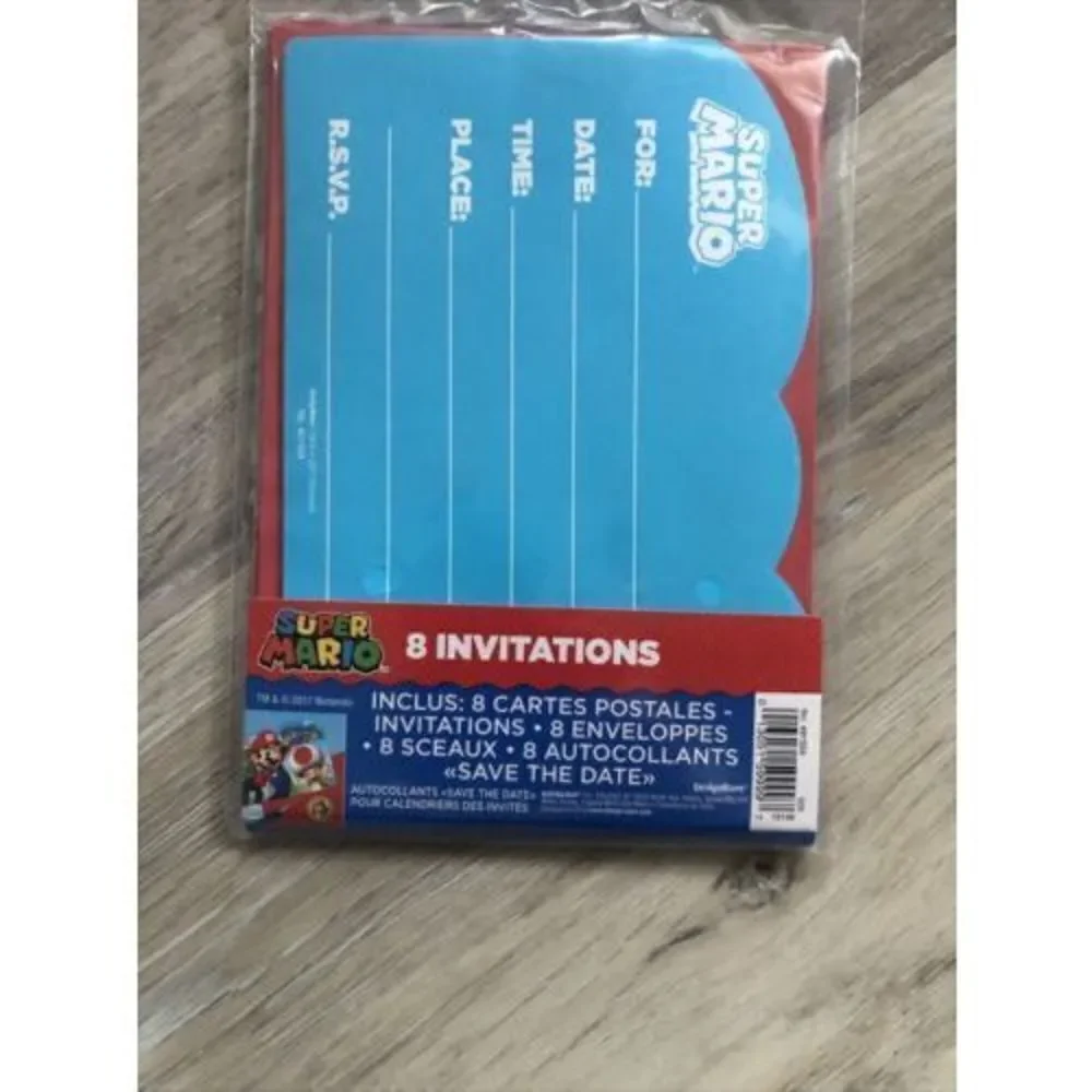 Super Mario Brothers  8 Invitations Count Birthday Party Invitations Kit.
